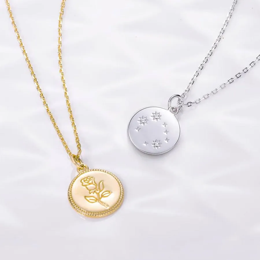 Rose Gemini Zodiac Coin Necklace