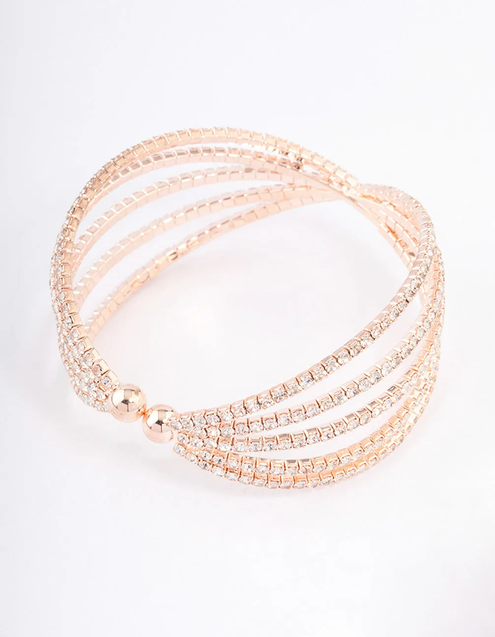 Rose Gold Triple Row Fan Crisscross Cuff Bangle