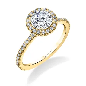 Round Cut Classic Halo Engagement Ring - Vivian 18k Gold Yellow