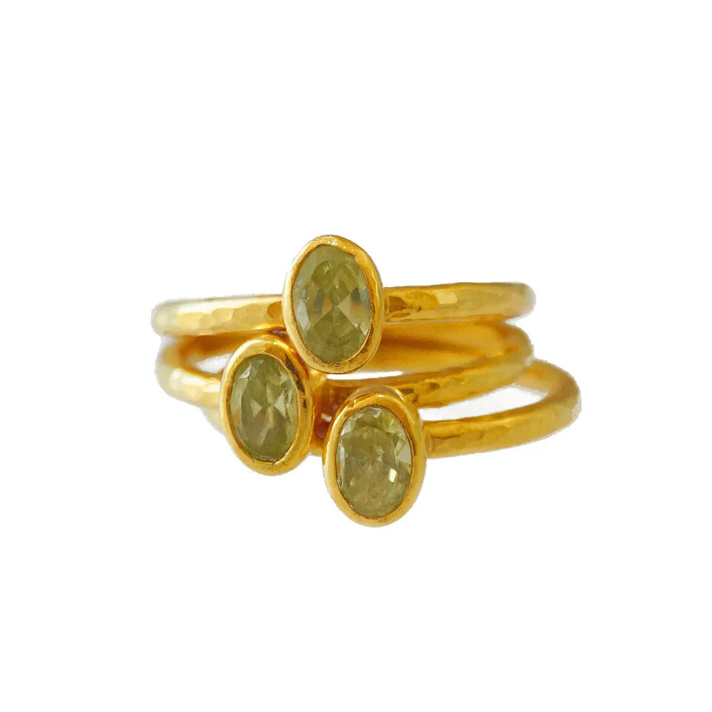 Set of Three Gold Stacking Rings - Yellow Citrine