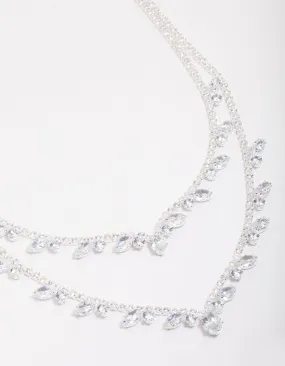 Silver Cubic Zirconia Double Layer Pear Stone Necklace