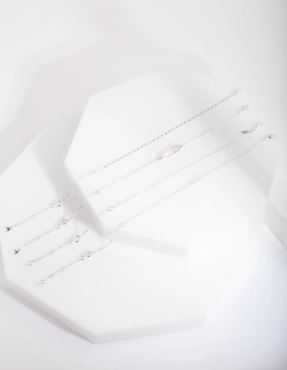 Silver Pin Diamante Anklet Bracelet 4-Pack