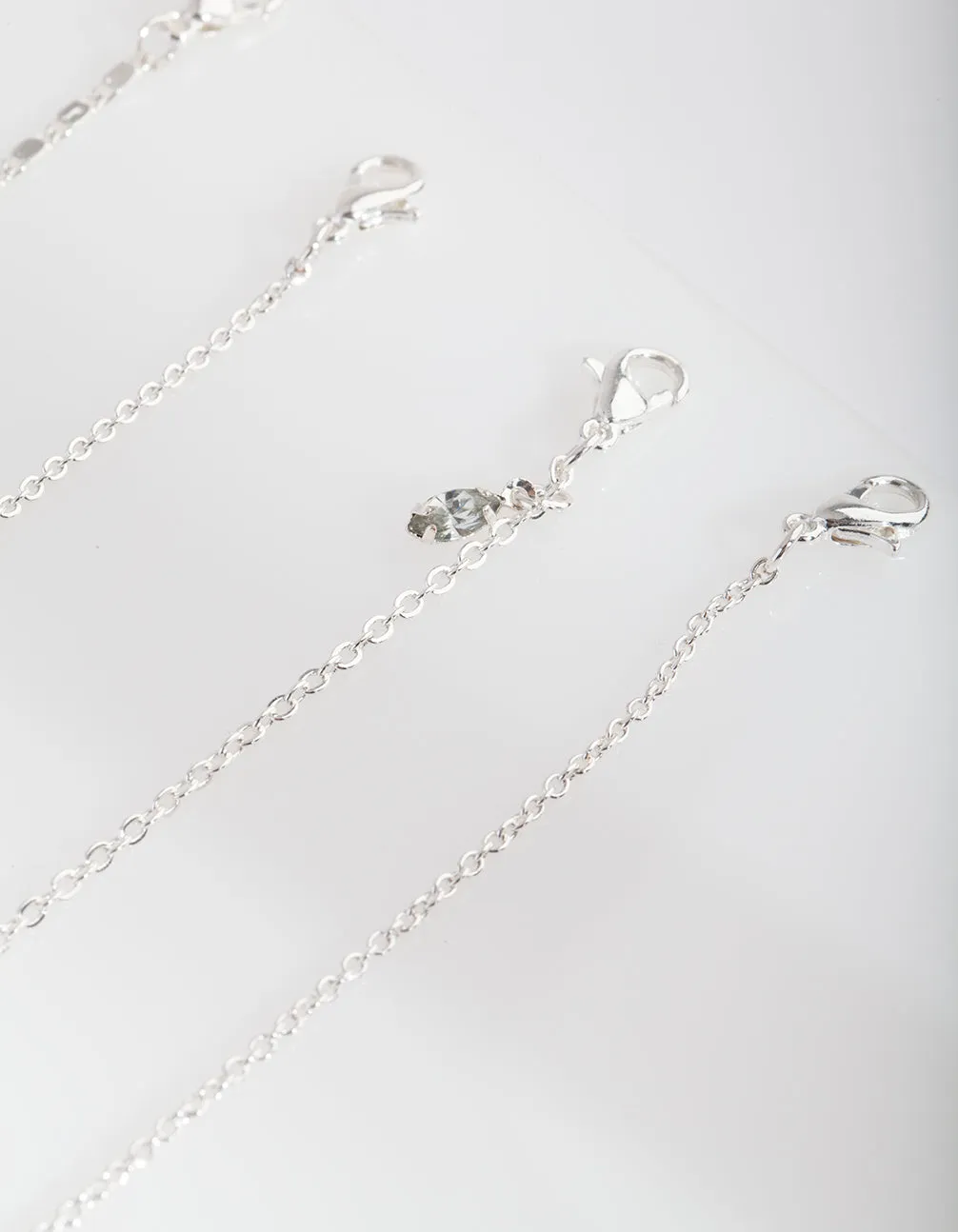 Silver Pin Diamante Anklet Bracelet 4-Pack