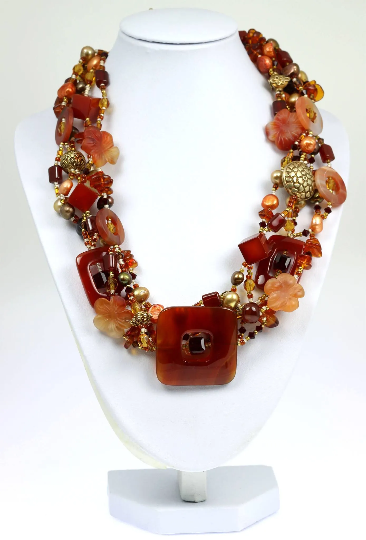 Square Carnelian Beaded Gemstone Necklace