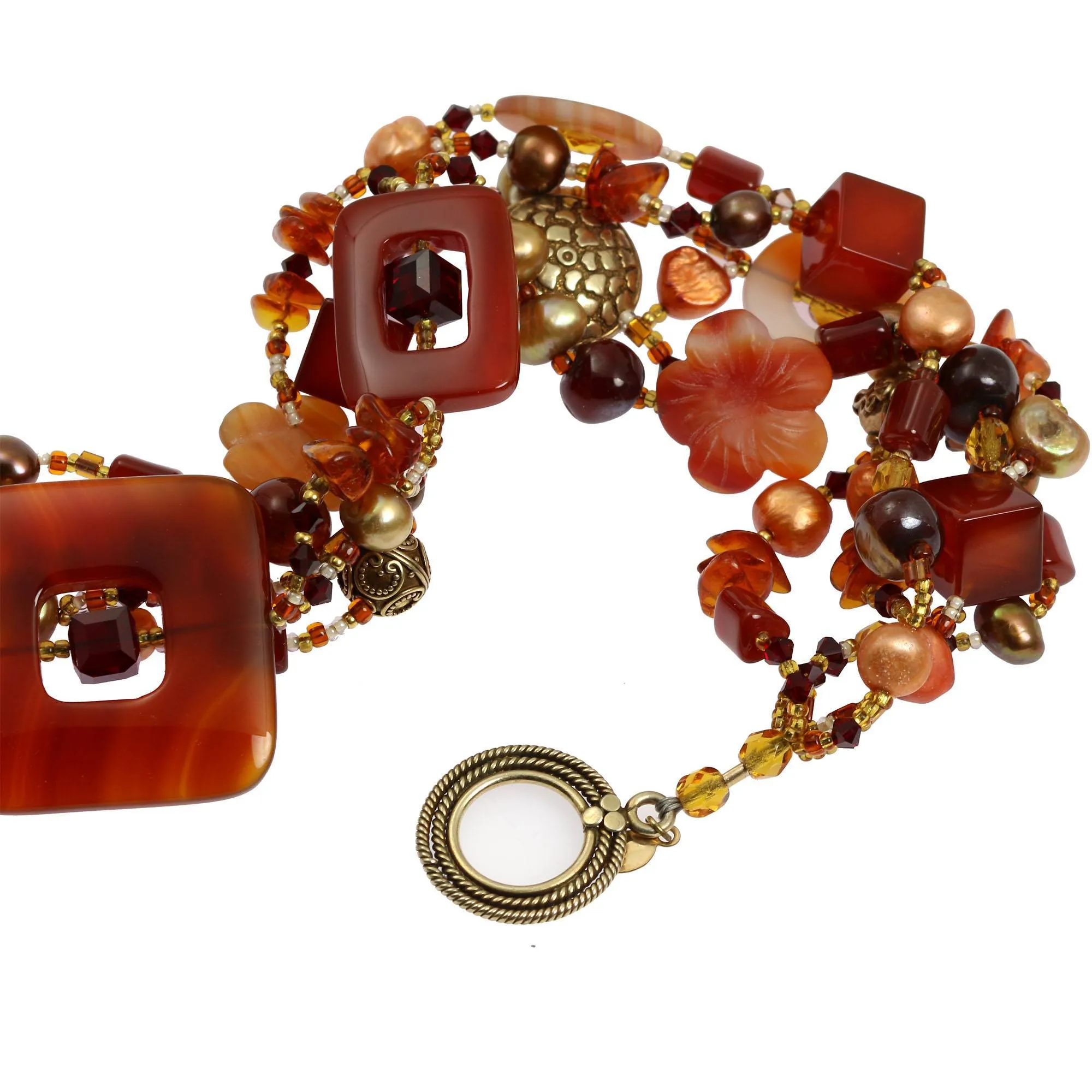 Square Carnelian Beaded Gemstone Necklace