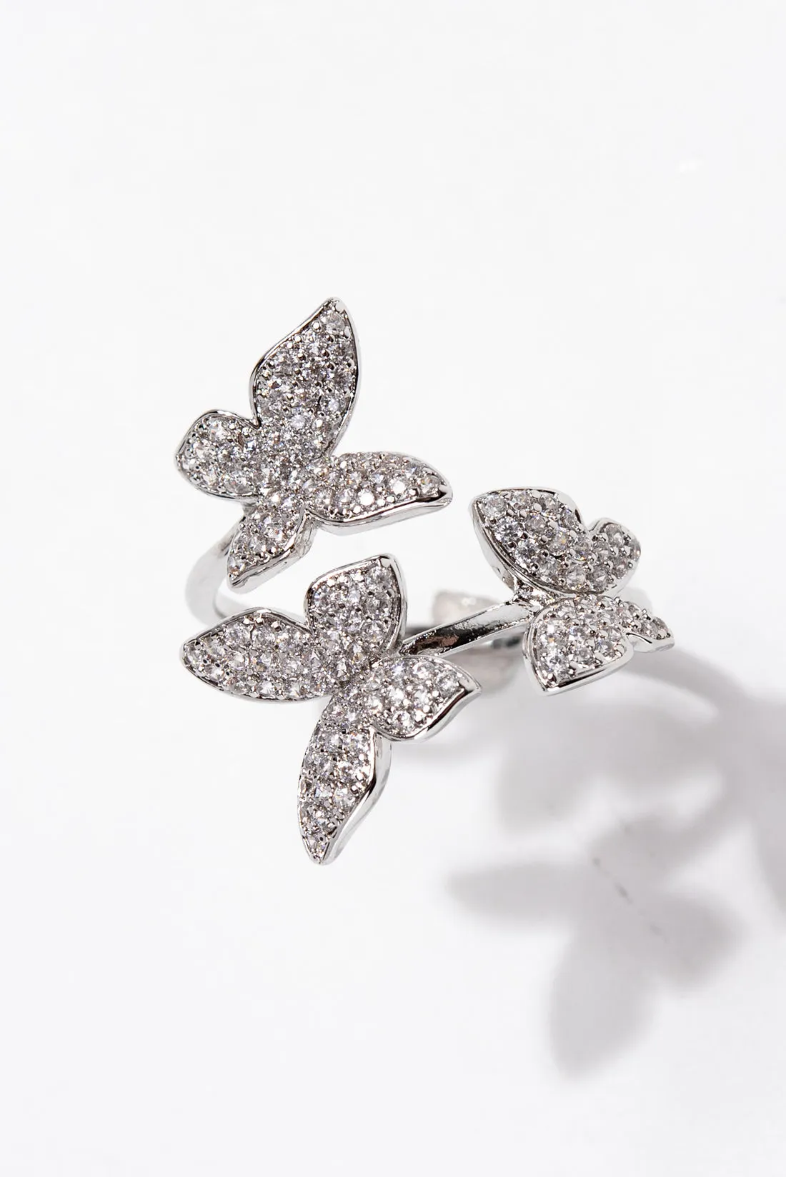 Sterling Silver CZ 3 Butterflies Ring