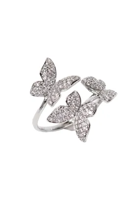 Sterling Silver CZ 3 Butterflies Ring