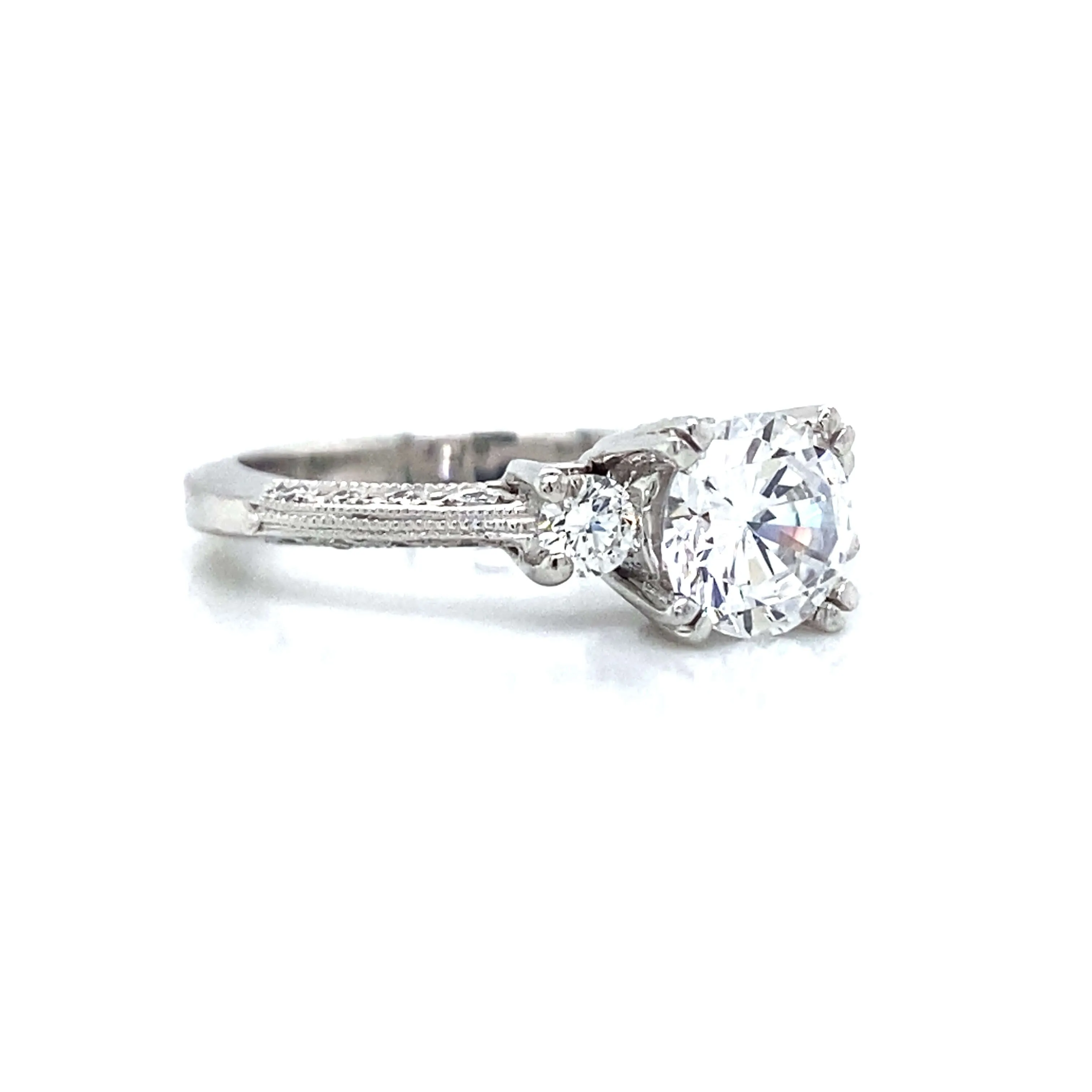 Tacori Three Stone Round & Pave Set Engagement Ring in Platinum