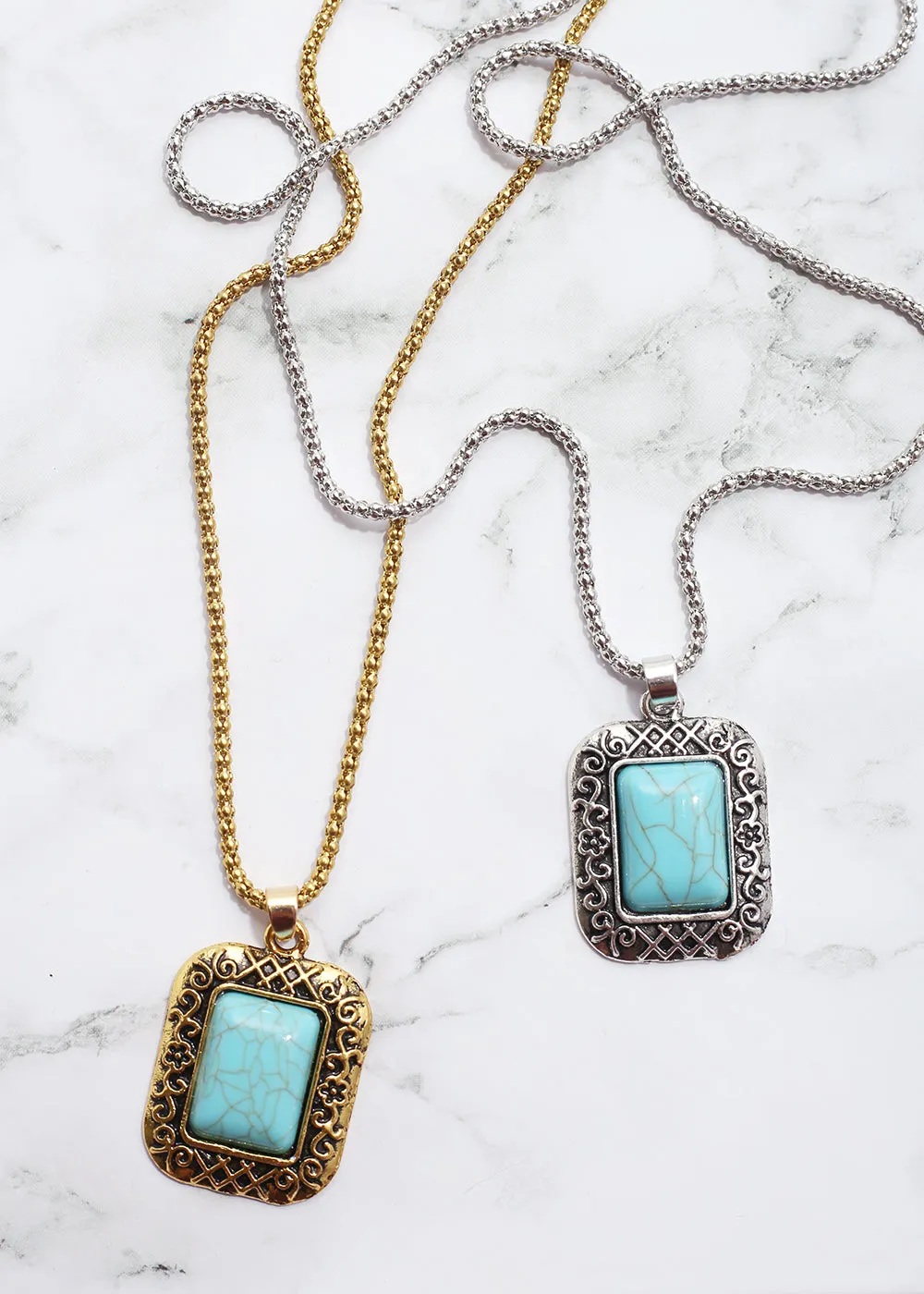 Turquoise Square Stone Necklace