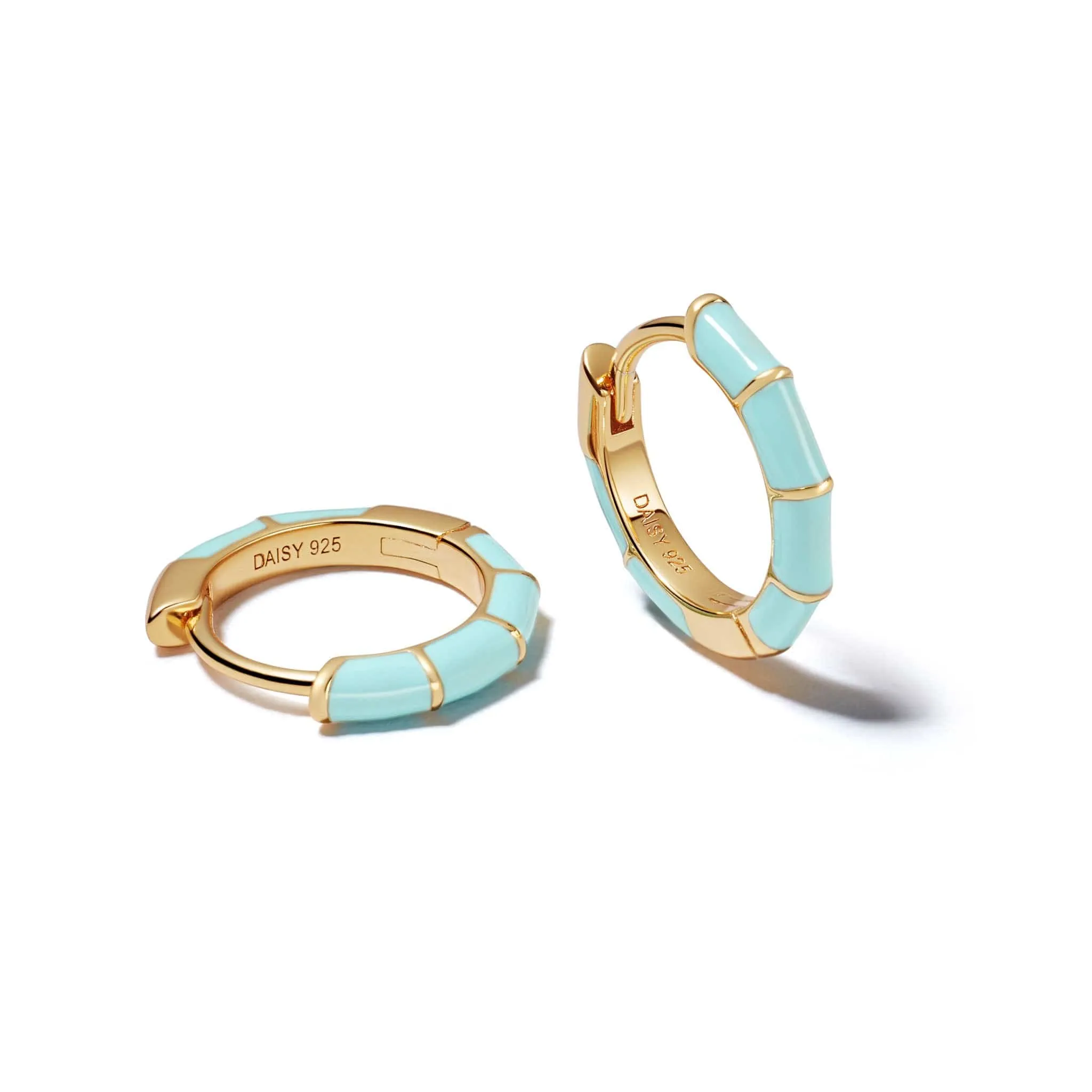 Turquoise Stripe Huggie Hoop Earrings 18ct Gold Plate