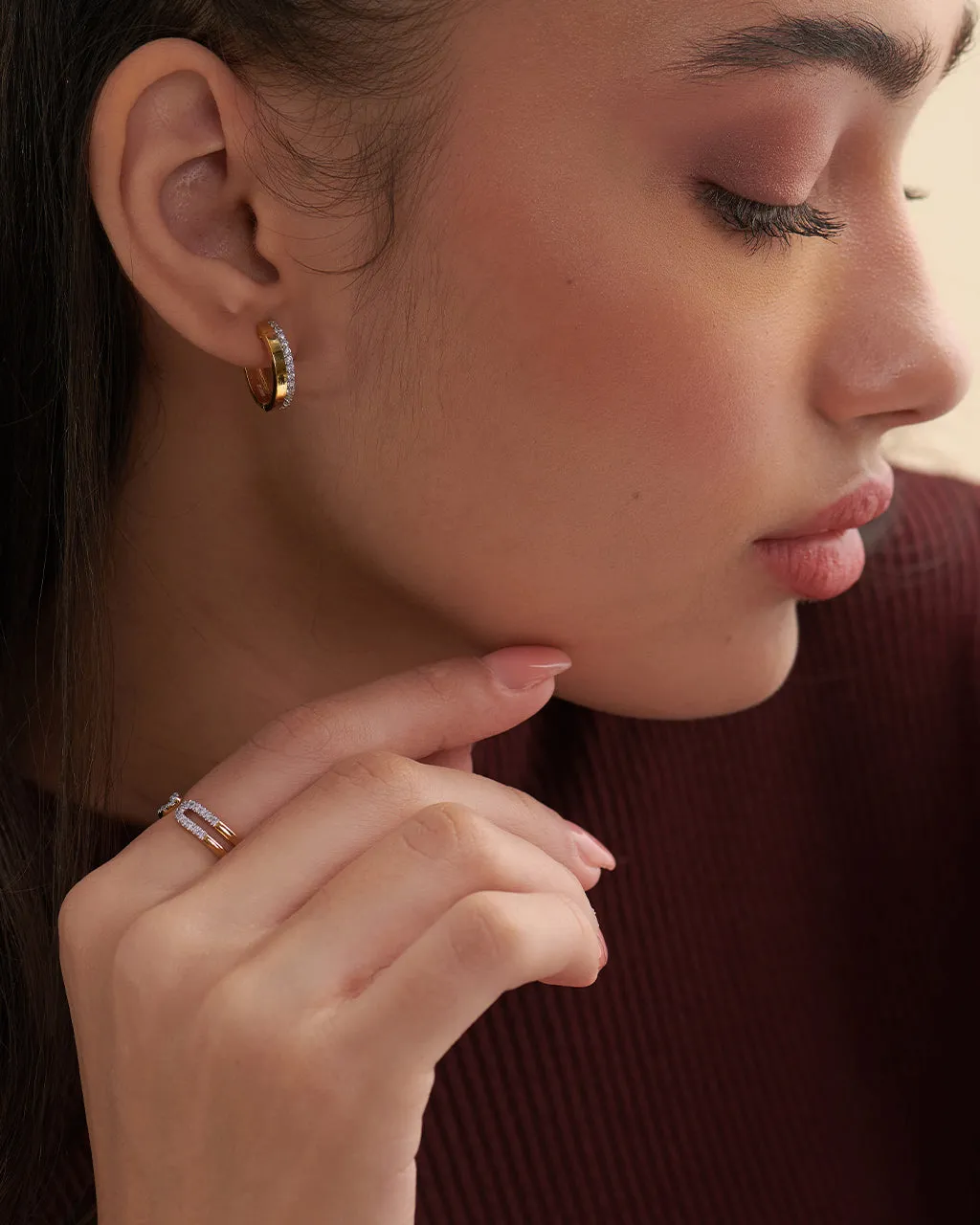 Two Band Diamond Hoops