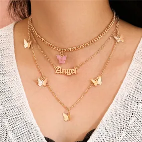 VenusFox Bohemian Cute Butterfly Choker Necklace for Women Street Style Statement Necklace Gold Color Letter Necklace Jewelry