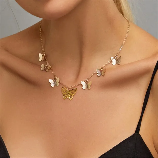 VenusFox Bohemian Cute Butterfly Choker Necklace for Women Street Style Statement Necklace Gold Color Letter Necklace Jewelry