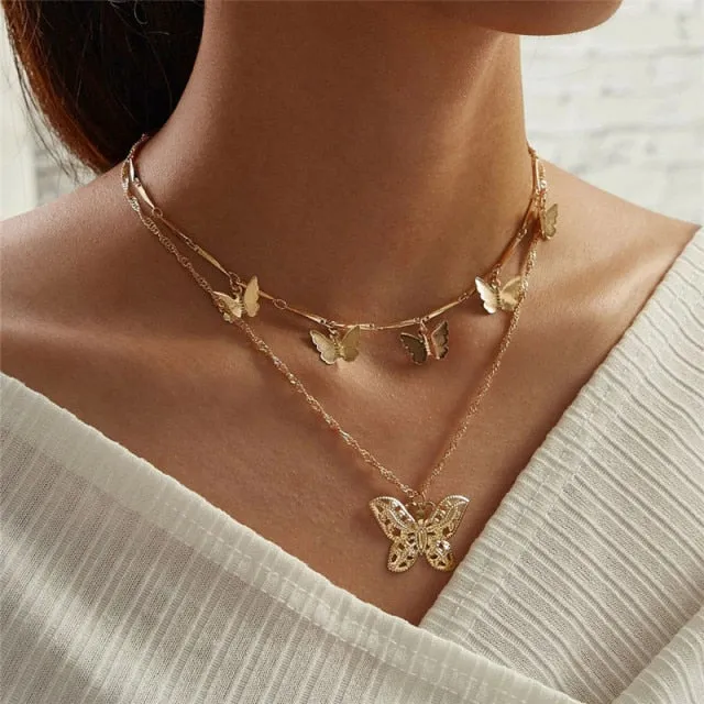 VenusFox Bohemian Cute Butterfly Choker Necklace for Women Street Style Statement Necklace Gold Color Letter Necklace Jewelry