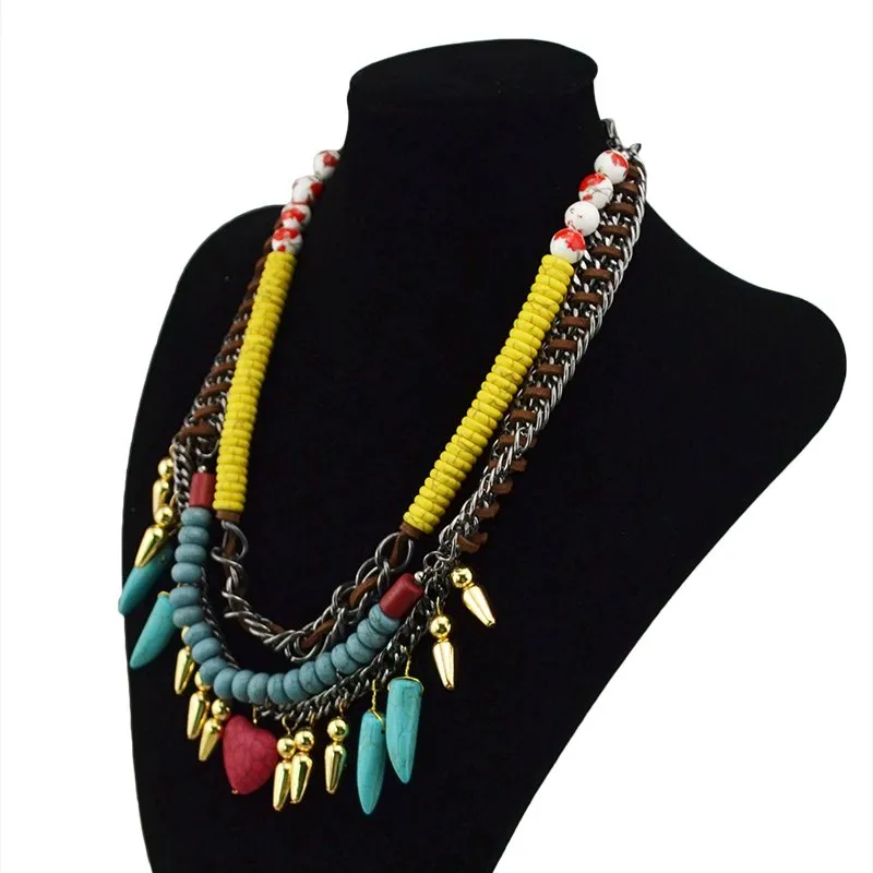 Wholesale Alloy Bohemian Heart-shaped Tassel Turquoise Necklace JDC-NE-Yunl029