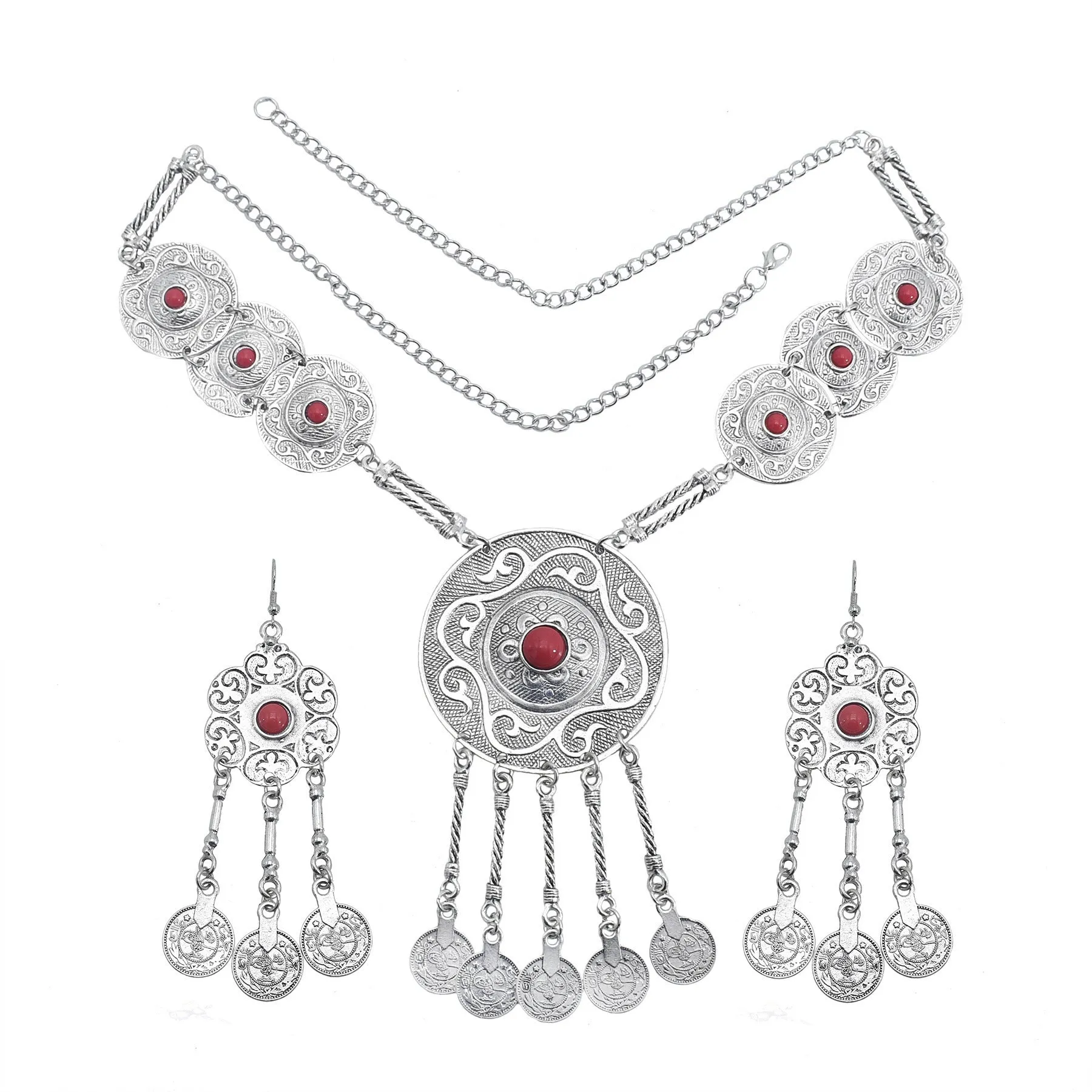 Wholesale Bohemian Alloy Gemstone Necklace and Earring Set JDC-NE-Yunl001