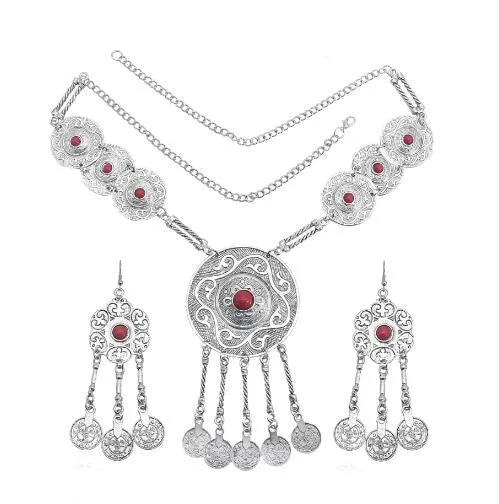 Wholesale Bohemian Alloy Gemstone Necklace and Earring Set JDC-NE-Yunl001