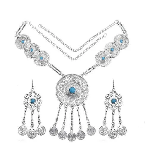 Wholesale Bohemian Alloy Gemstone Necklace and Earring Set JDC-NE-Yunl001