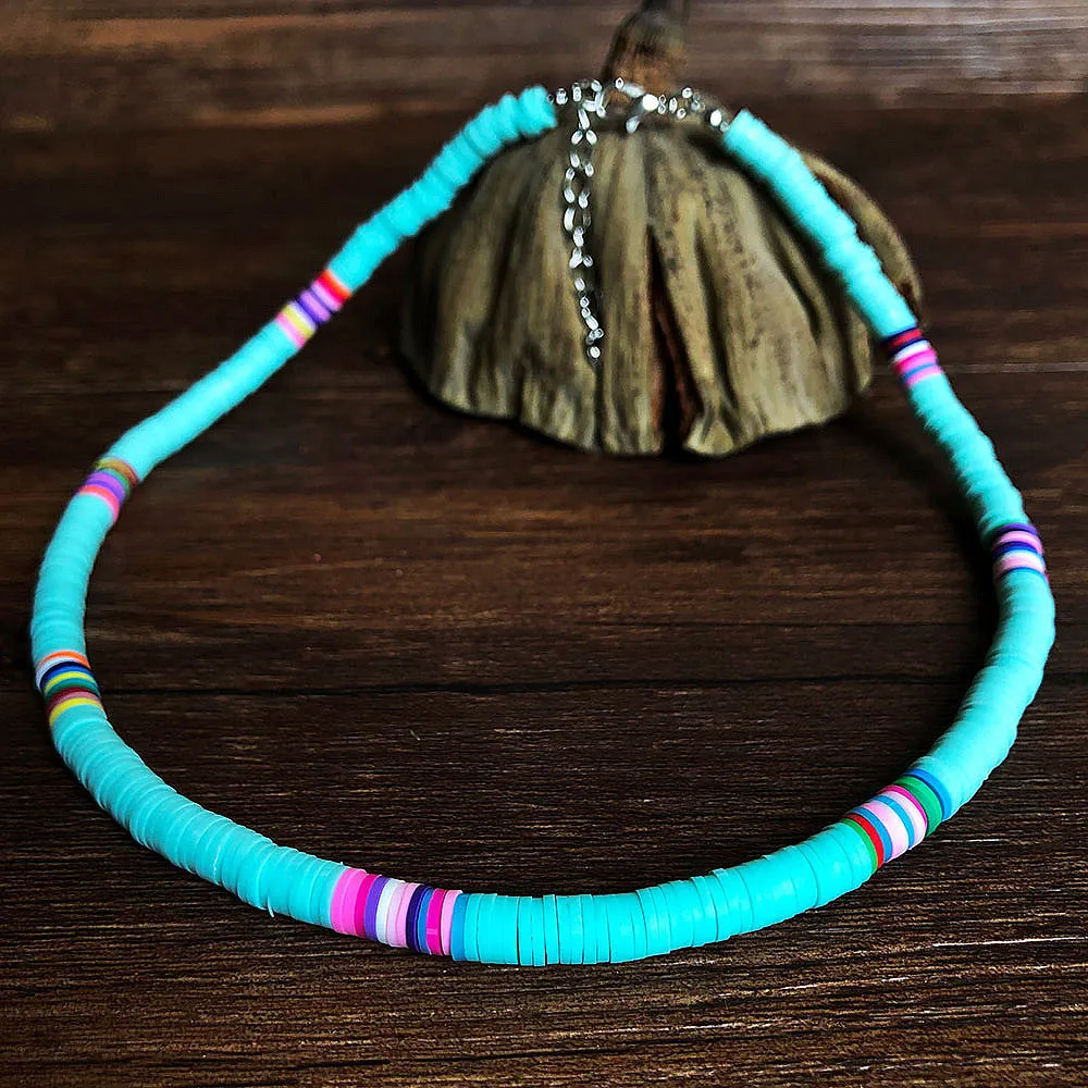 Wholesale Bohemian Clay Short Necklace Stacked Mixed Color Necklaces JDC-NE-YF202