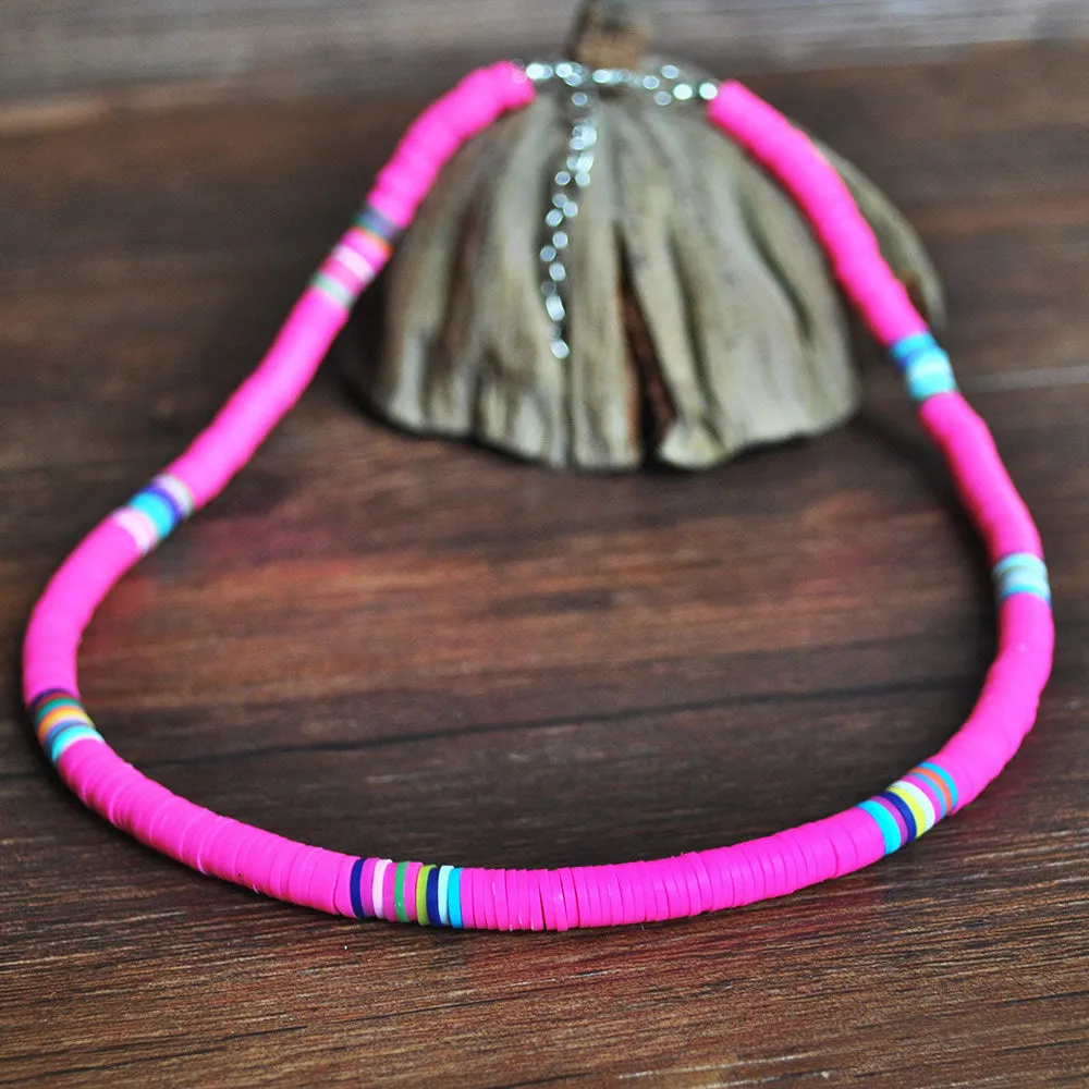 Wholesale Bohemian Clay Short Necklace Stacked Mixed Color Necklaces JDC-NE-YF202