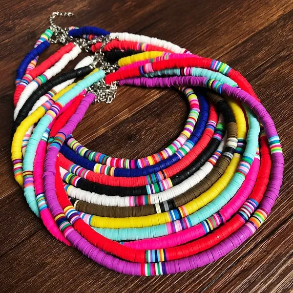 Wholesale Bohemian Clay Short Necklace Stacked Mixed Color Necklaces JDC-NE-YF202