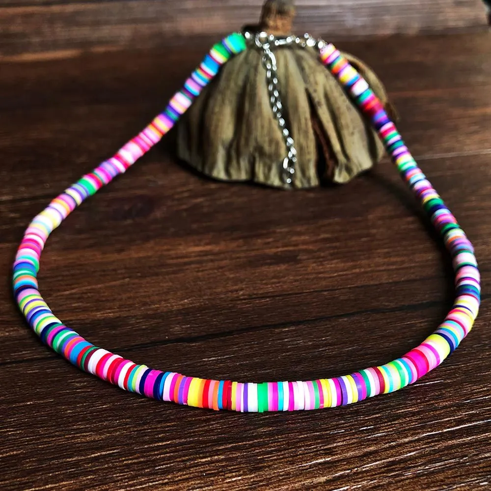 Wholesale Bohemian Clay Short Necklace Stacked Mixed Color Necklaces JDC-NE-YF202