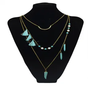 Wholesale bohemian turquoise tassel alloy necklace JDC-NE-Yunl021