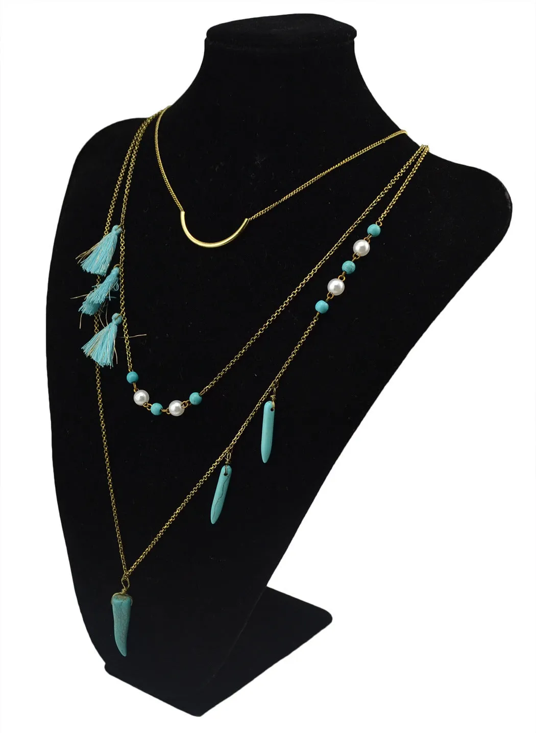 Wholesale bohemian turquoise tassel alloy necklace JDC-NE-Yunl021