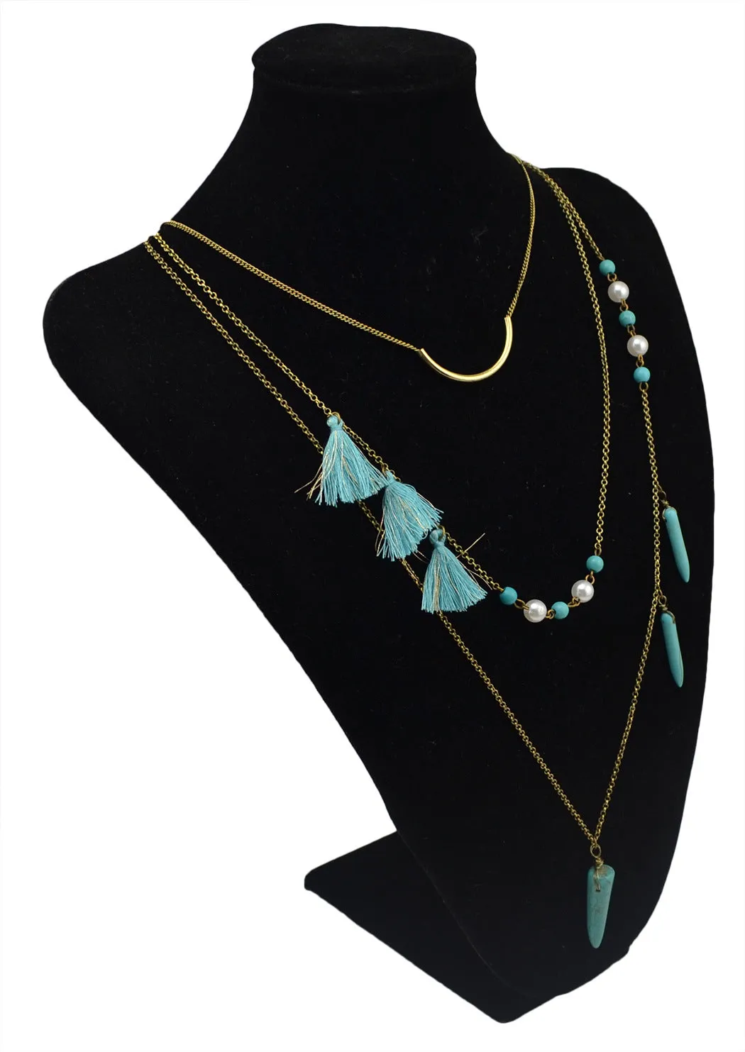 Wholesale bohemian turquoise tassel alloy necklace JDC-NE-Yunl021